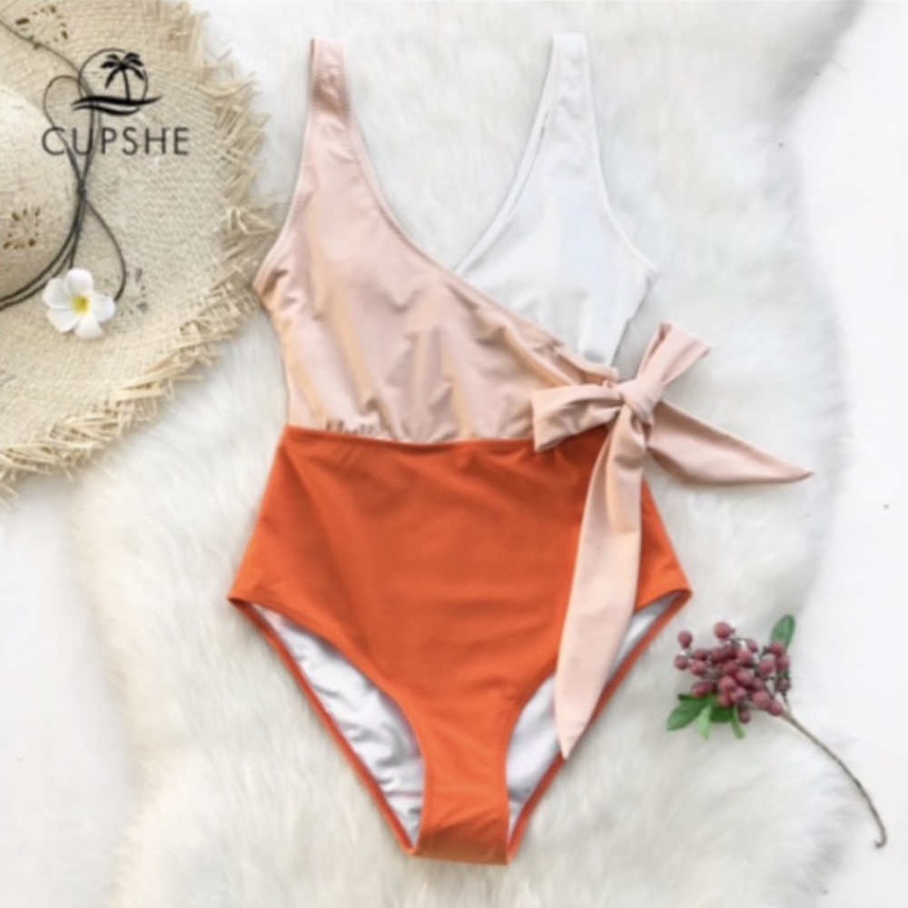 Cupshe Orange & White Bowknot One-Piece Swimsuit